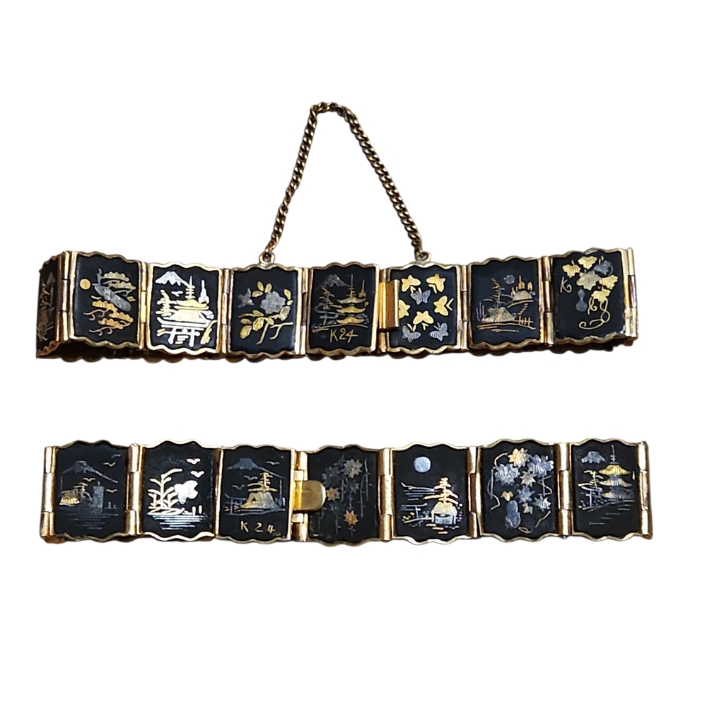 Black and Gold Bracelet with Scenic Designs